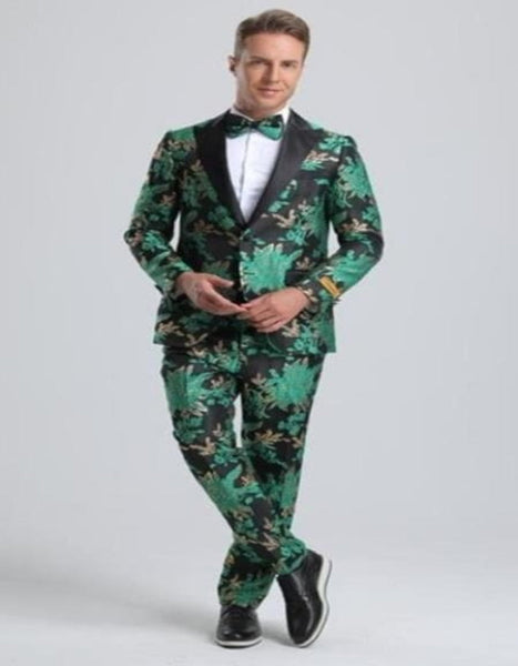 34S Emerald Green And Gold Tuxedo Suit