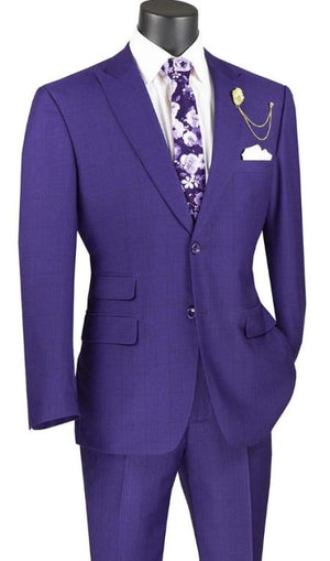 Plaid Suits - Windowpane Purple Suit - Peak Lapel Style