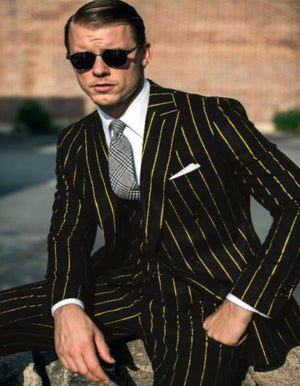 44 Black And Gold Stripe Suit - Vested Pinstripe Suit 44 Black And Gold Stripe Suit - Vested Pinstripe Suit