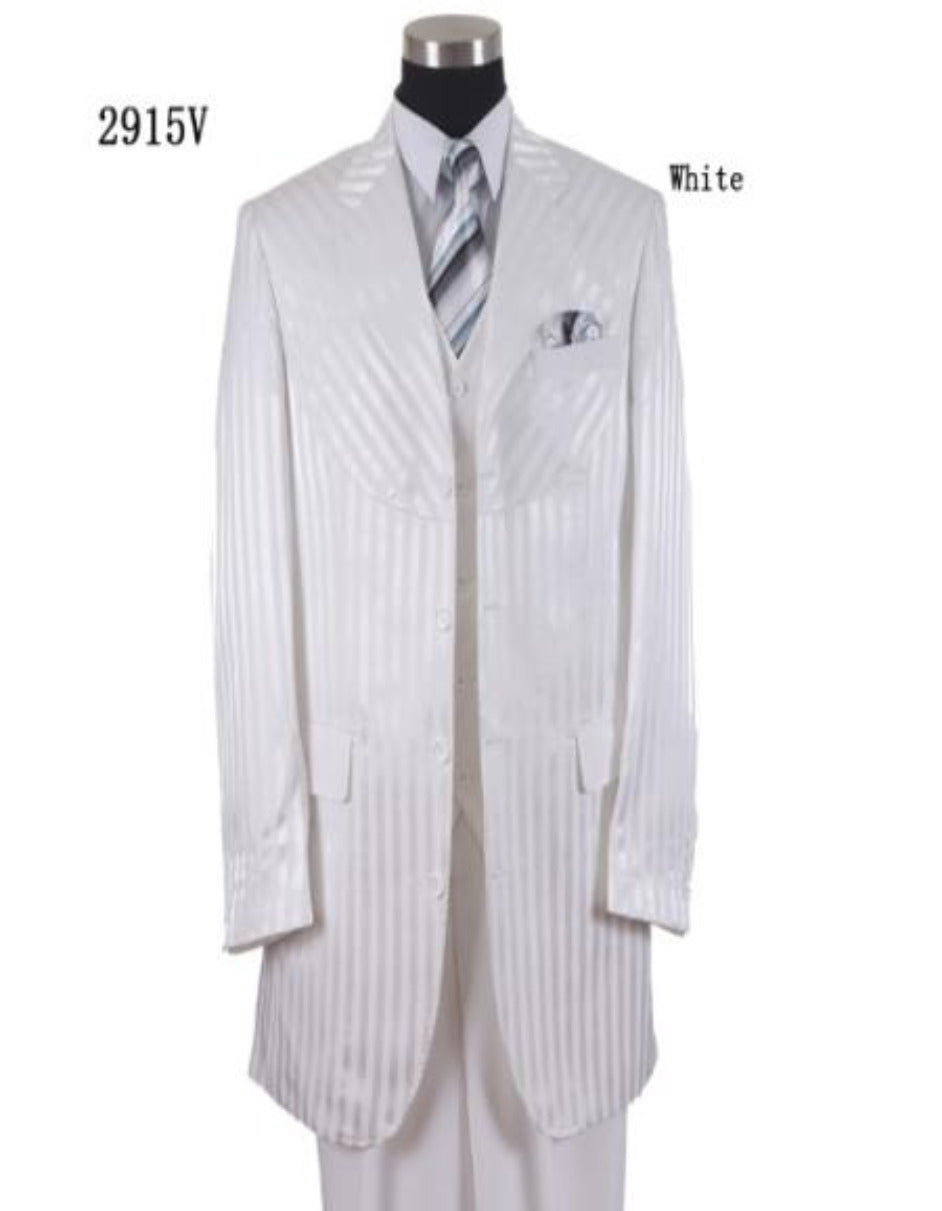 Tone On Tone - Shiny Fabric Zoot Suit - White - Men's Tuxedo USA