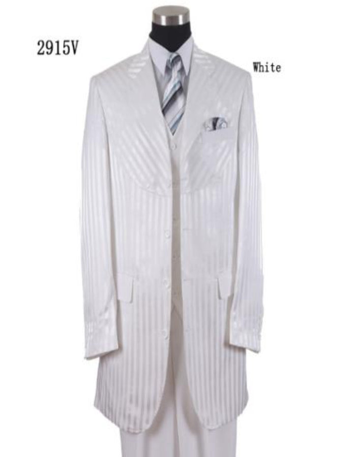 Tone On Tone - Shiny Fabric Zoot Suit - White - Men's Tuxedo USA
