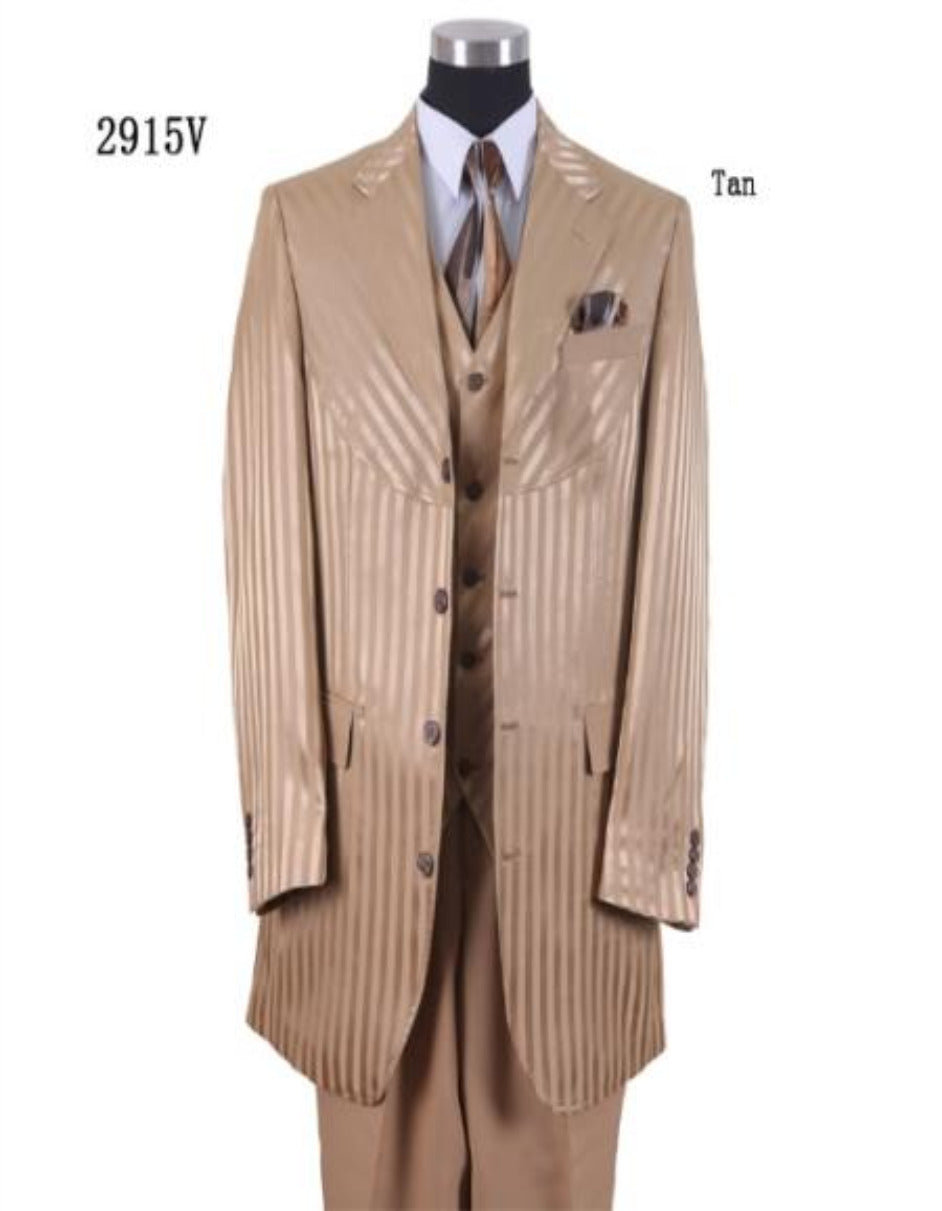 Tone On Tone - Shiny Fabric Zoot Suit - Tan - Men's Tuxedo USA