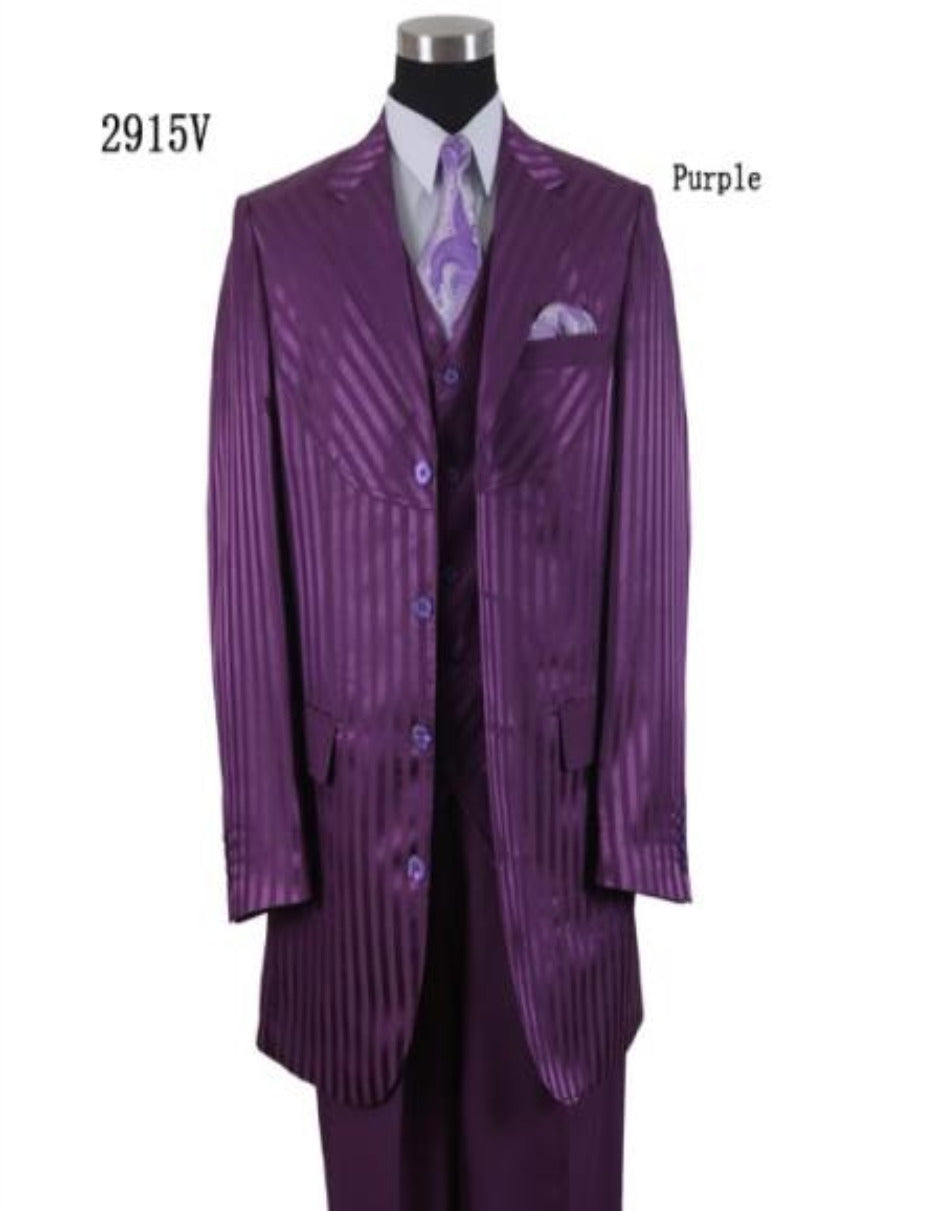 Tone On Tone - Shiny Fabric Zoot Suit - Purple - Men's Tuxedo USA