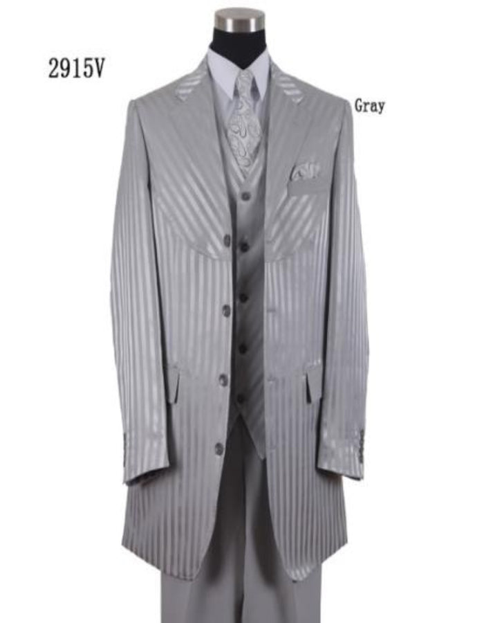 Tone On Tone - Shiny Fabric Zoot Suit - Gray - Men's Tuxedo USA