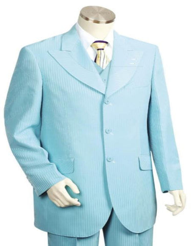 Mens Light Blue Wide Lapel 3 Piece Fancy Style Suit