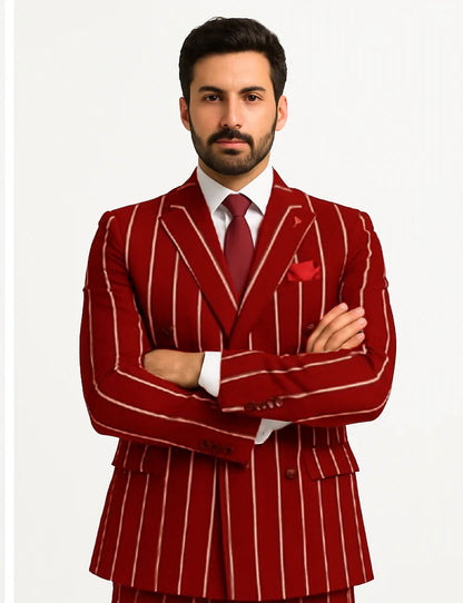 Burgundy Pinstripe Suit - Mens 1920s Gangster Pinstripe Suit - Double Breasted Chalk Pinstripe