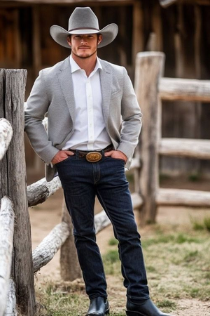 Western Cowboy Blazer for Men  Rugged Grey with Modern Fit