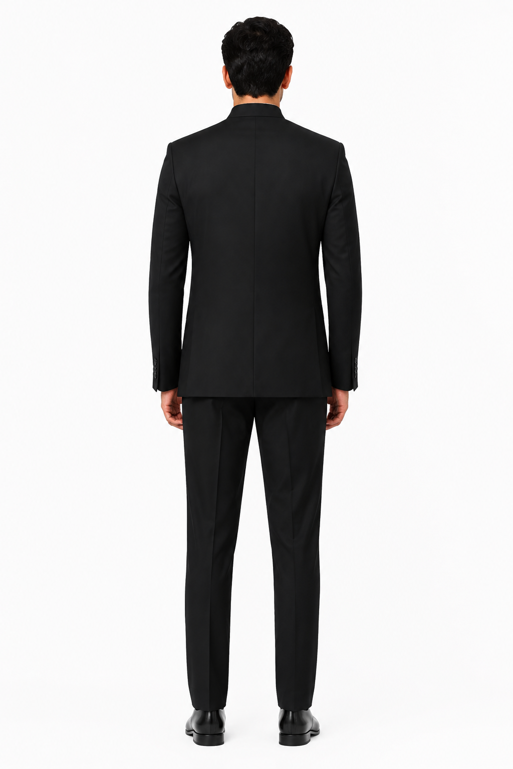 Apollo King "Black Mandarin Banded Collar Suit for Men - French Front Style"
