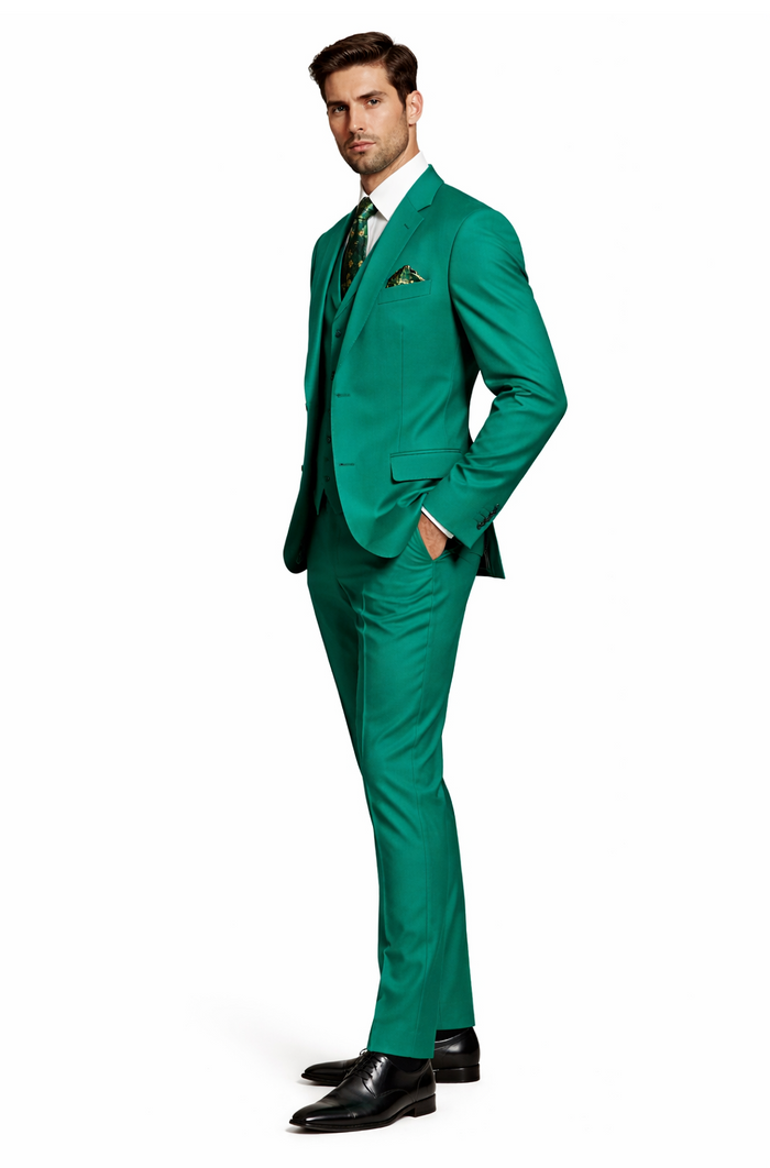 In Aguasta Green - Emerald Color Zacchi Men's 3 Piece Poplin Suit  Spring Colors & Award Winning Design