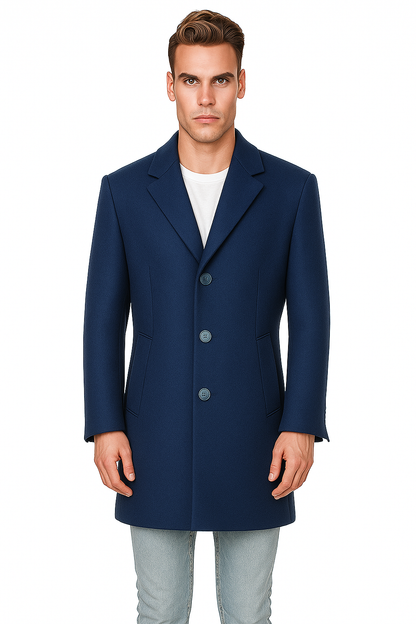 French Saphire Blue Wool and Cashmere Carcoat in Color "Indigo Blue" - Topcoat Three Quarter