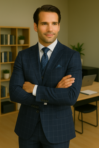 Wool Suit - Italian Made Business Suit by Statement Men's 3 Piece 100% Wool Modern Fit Suit - Fashion Pattern