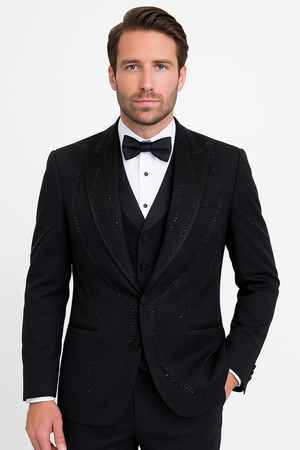 Black Italian Wool 3-Piece Modern Fit Tuxedo