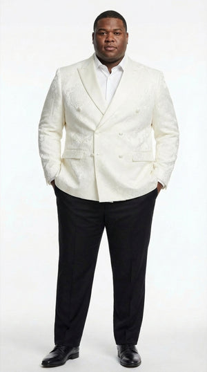 Men’s Ivory Dinner Jacket  Floral Jacquard Blazer – Double Breasted Satin Lapel Formal Tuxedo Jacket for Wedding  Cream Off White color