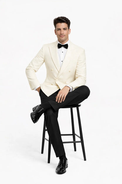 Ivory Double Breasted Tuxedo Dinner Jacket - Cream Dinner Jacket - Off White Tuxedo