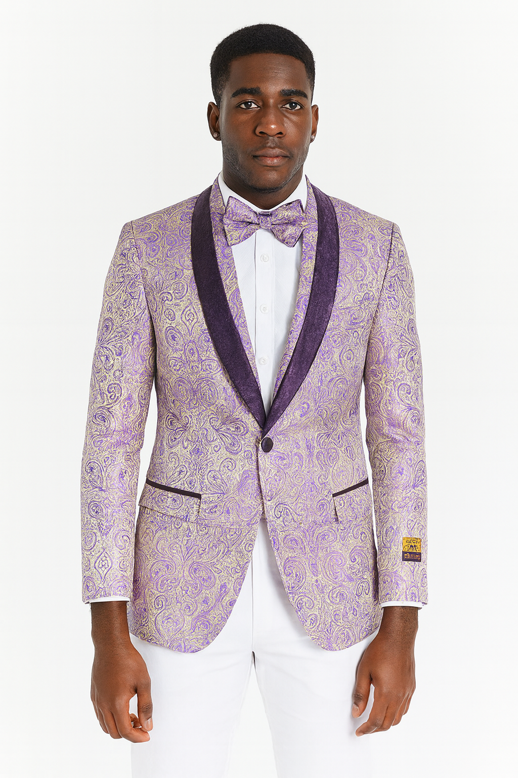 Mens Ivory and Light Purple Lavender Floral Paisley Prom and Wedding Tuxedo Blazer