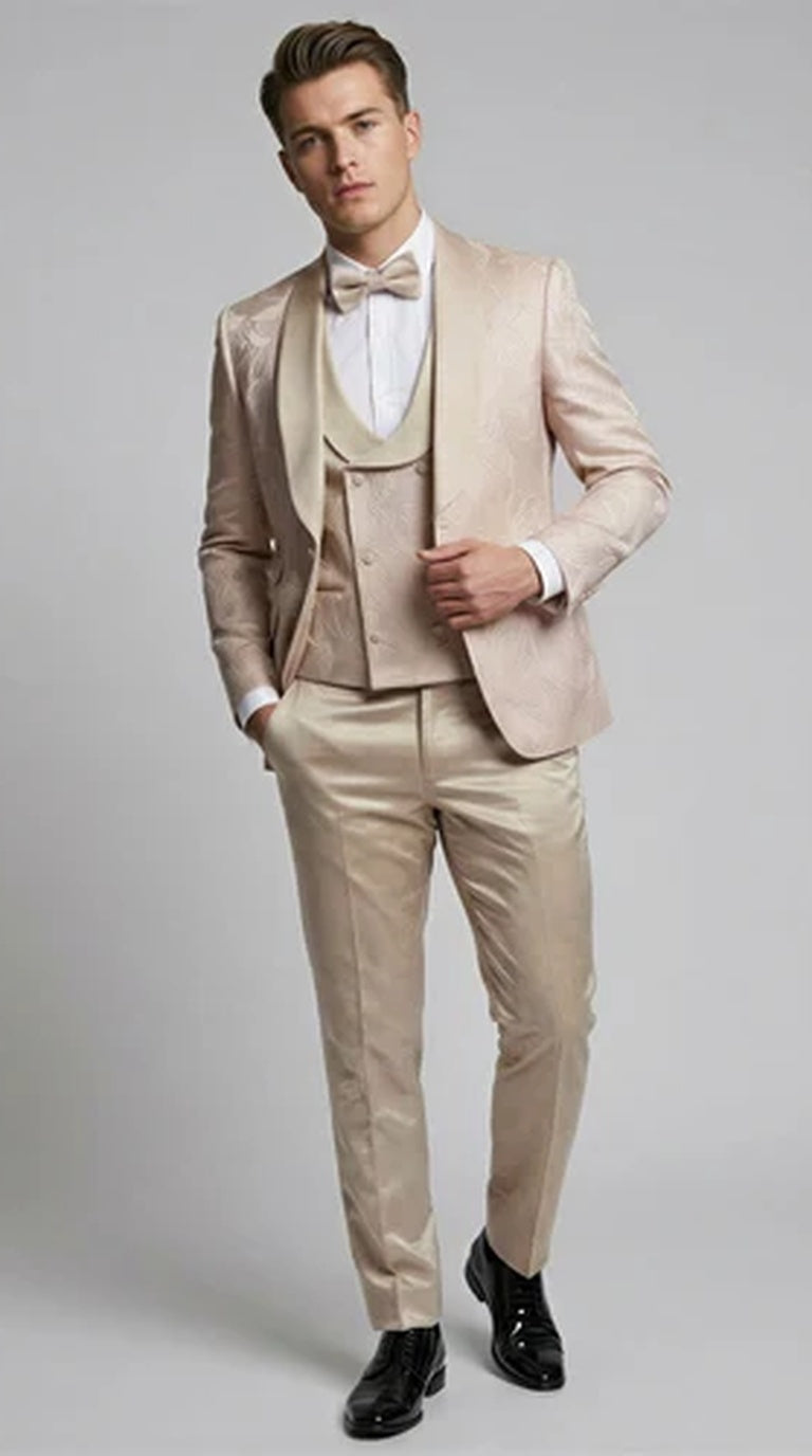 Men's Pink Floral Shawl Lapel Tuxedo Set for Wedding & Prom
