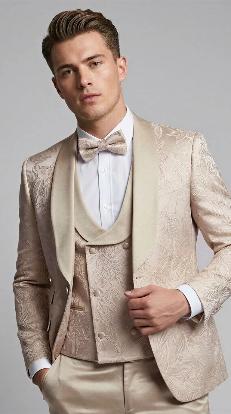 Men's Pink Floral Shawl Lapel Tuxedo Set for Wedding & Prom