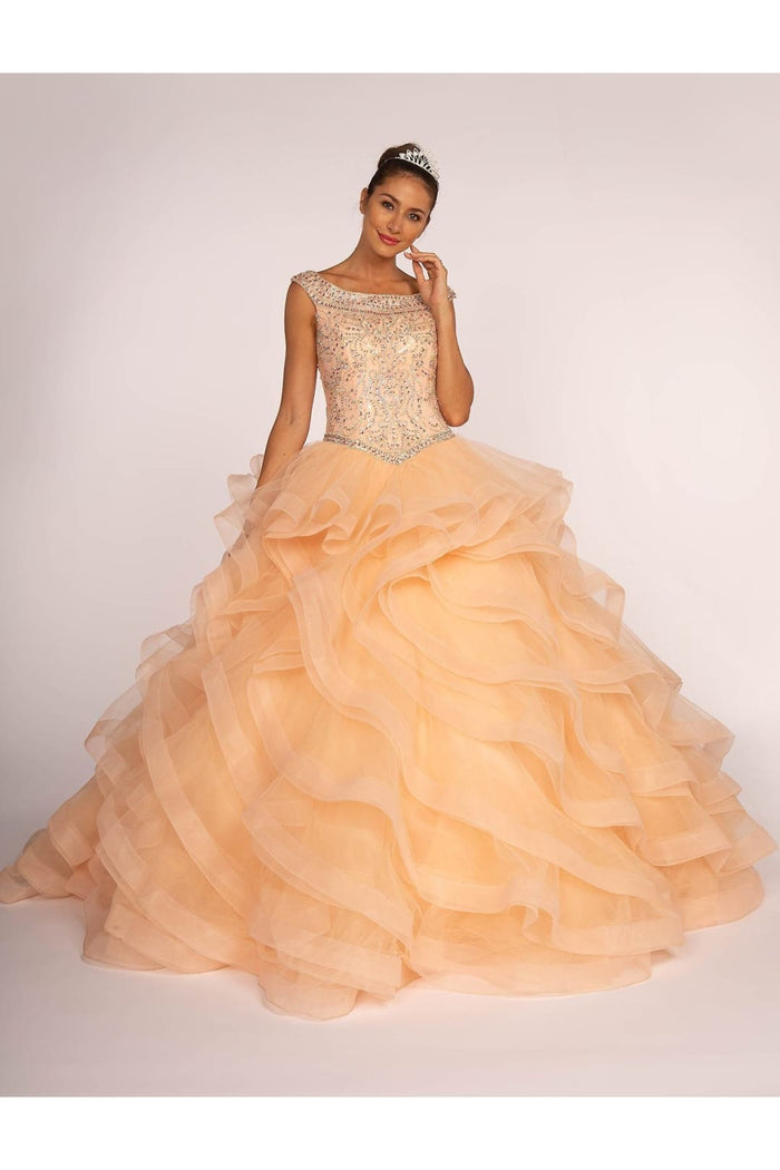 Jeweled Cap Sleeve Ball Gown by Elizabeth KGL1600