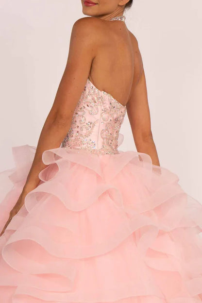 Jeweled Halter Ball Gown with Layered Skirt by Elizabeth K GL2512 - Quinceanera Dresses