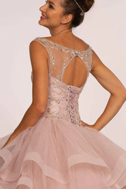 Jeweled Illusion Ball Gown with Layered Skirt by Elizabeth K GL2517 - Quinceanera Dresses