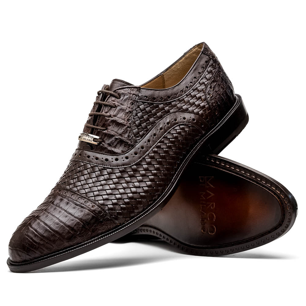 Marco Di Milano John Brown Shoes Exotic Caiman Crocodile / Woven Leather Dress Oxfords