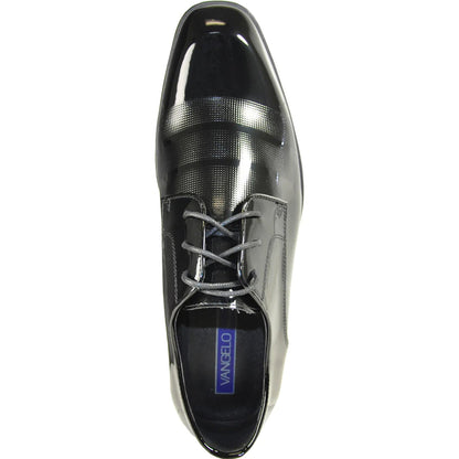 Bravo Mens Classic Patent Textured Tuxedo Oxford Lace Up Dress Shoe in Black