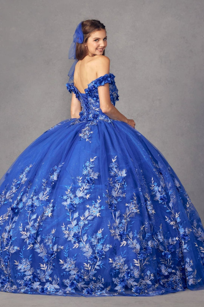 Juliet 1447 Off Shoulder 3D Floral Applique Sweet 16 Quince Ball Gown