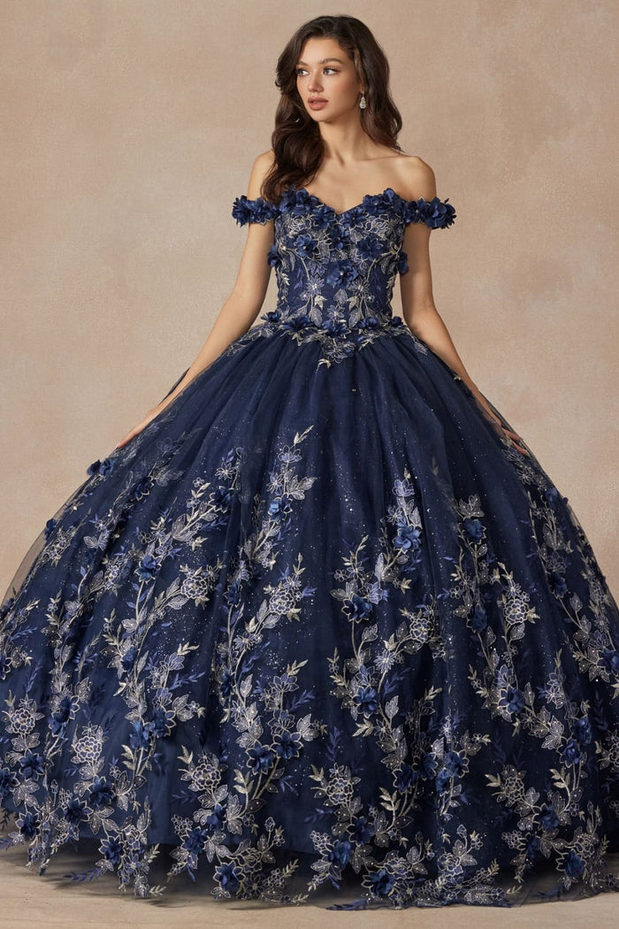 Navy Blue And Gold Quinceanera Dresses | Ball Gown by Juliet 1447