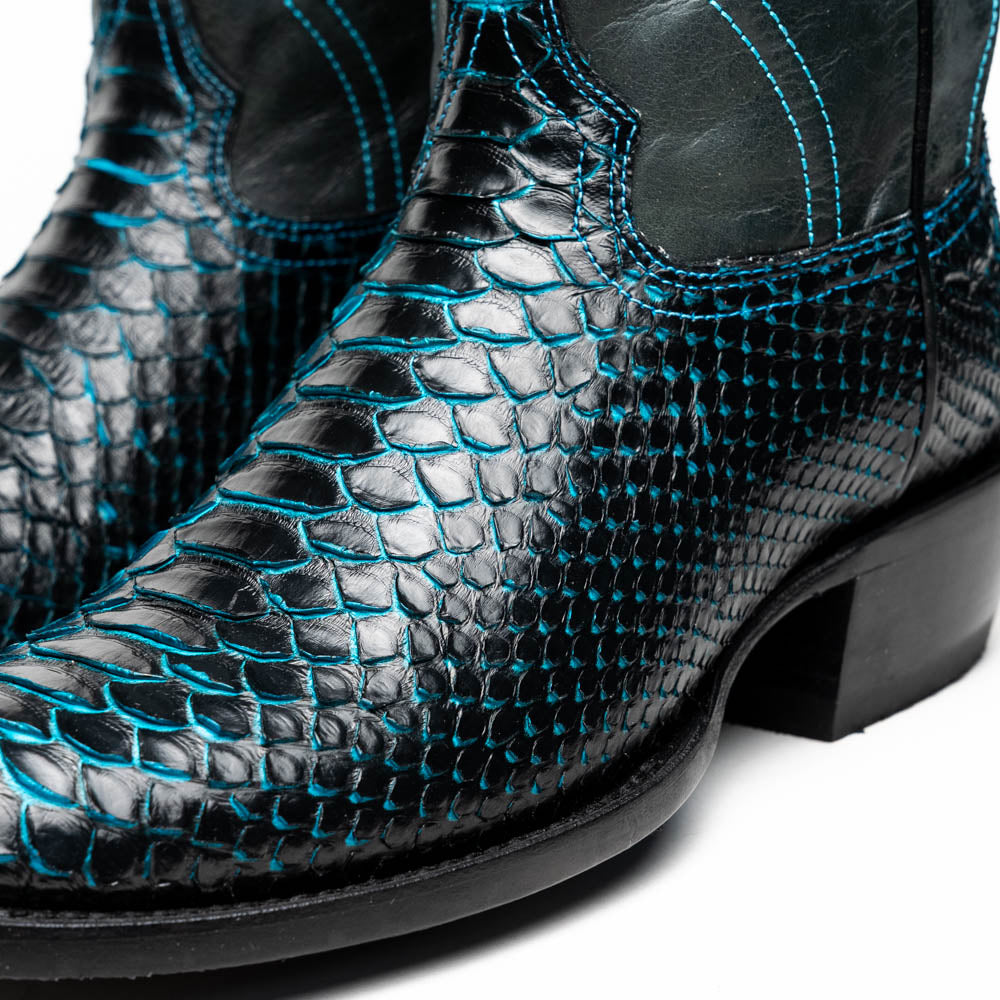 Marco Di Milano Kansas Black / Blue Python Round Toe Cowboy Boots