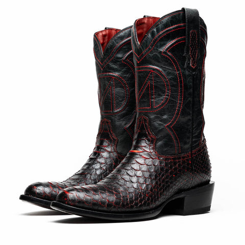 Marco Di Milano Kansas BlackCherry Python Round Toe Cowboy Boots