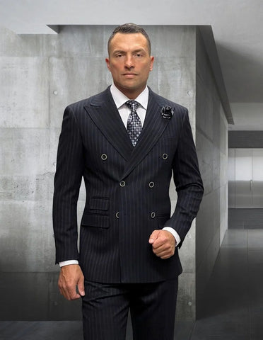 Statement Men's 2 Piece 100% Wool Fashion Suit - Pinstripe