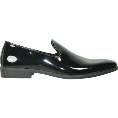 Bravo Mens Classic Plain Toe Slip on Patent Loafer Tuxedo Shoe in Black
