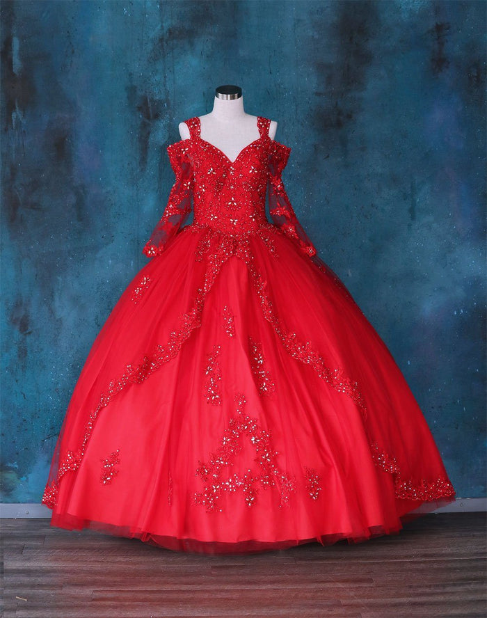 Lace 3/4 Bell Sleeve Quinceanera Dress Embroidered Ball Gown by Calla KY-70029