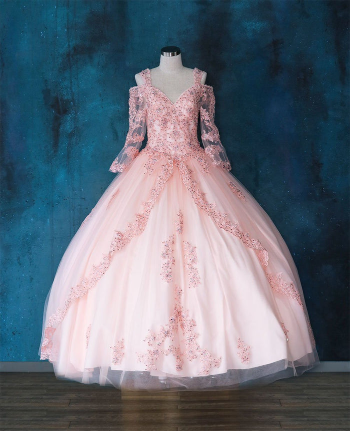 Lace 3/4 Bell Sleeve Quinceanera Dress Embroidered Ball Gown by Calla KY-70029