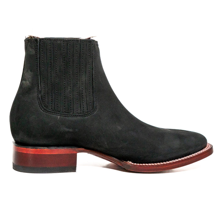 Los Altos Men's Boot Wide Square Toe Nobuck Black Leather Sole - Nobuck Black