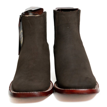 Los Altos Men's Boot Wide Square Toe Nobuck Dark Tabacco (Black) - Nobuck Black