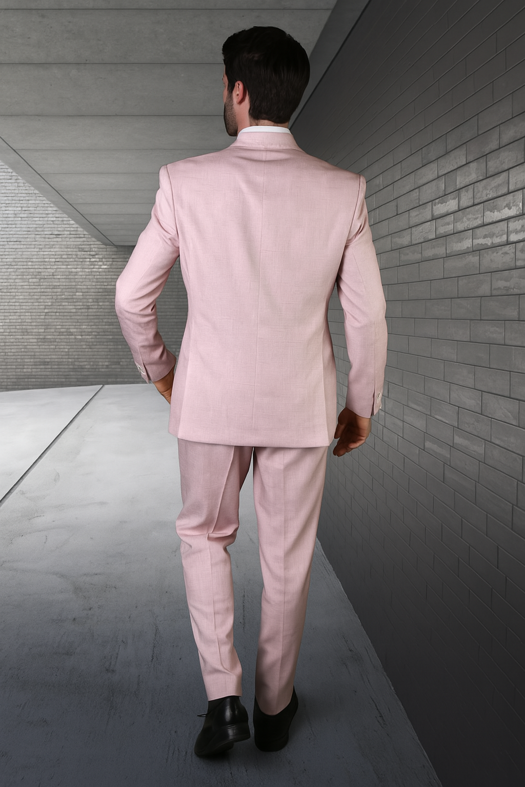 Mens 2 button Slim Fit Suit with Double Breasted Vest in Pink