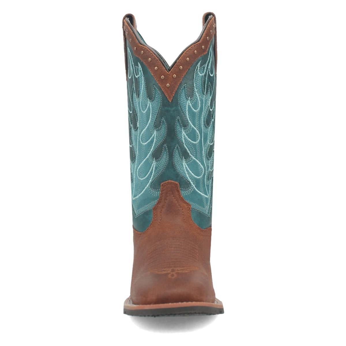 Laredo Women's Faye Broad Square Toe Leather Boots - Brown / Turquoise 3116