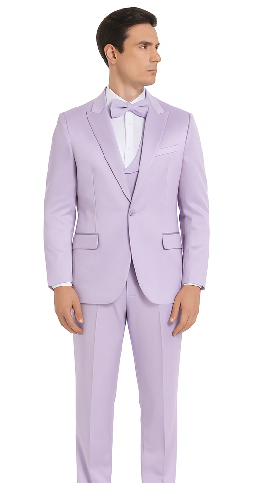 Tazzio Men's Lavender Satin 3 Piece Slim Fit Suit with Peak Lapel  Elegant Formalwear