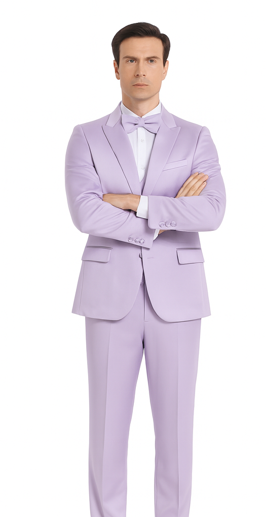 Tazzio Men's Lavender Satin 3 Piece Slim Fit Suit with Peak Lapel  Elegant Formalwear