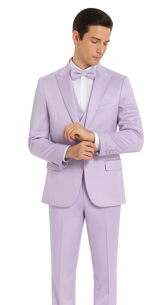 Tazzio Men's Lavender Satin 3 Piece Slim Fit Suit with Peak Lapel  Elegant Formalwear