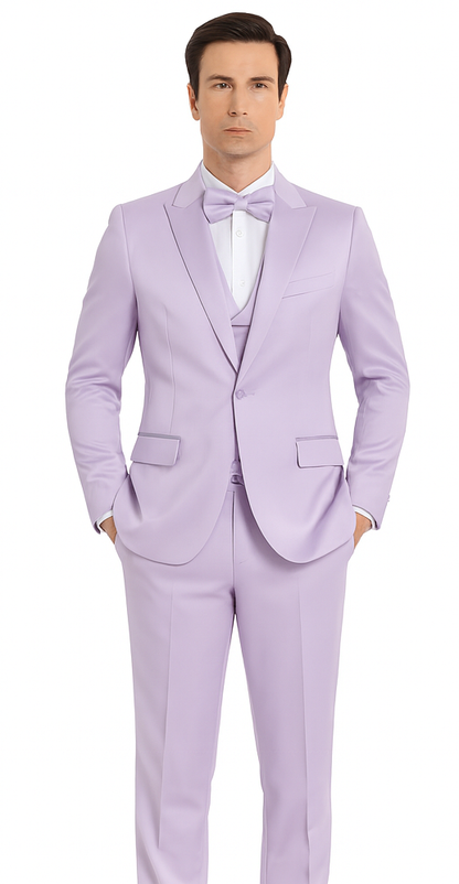 Tazzio Men's Lavender Satin 3 Piece Slim Fit Suit with Peak Lapel  Elegant Formalwear