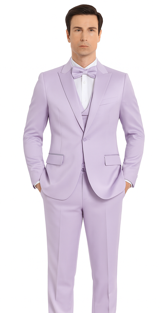 Tazzio Men's Lavender Satin 3 Piece Slim Fit Suit with Peak Lapel  Elegant Formalwear