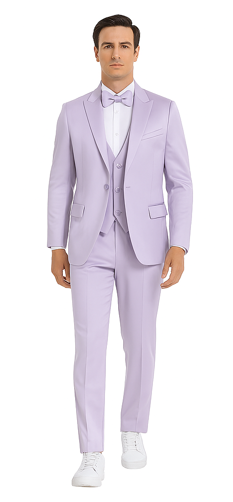 Tazzio Men's Lavender Satin 3 Piece Slim Fit Suit with Peak Lapel  Elegant Formalwear