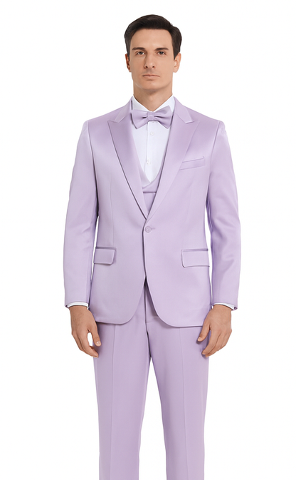 Tazzio Men's Lavender Satin 3 Piece Slim Fit Suit with Peak Lapel  Elegant Formalwear