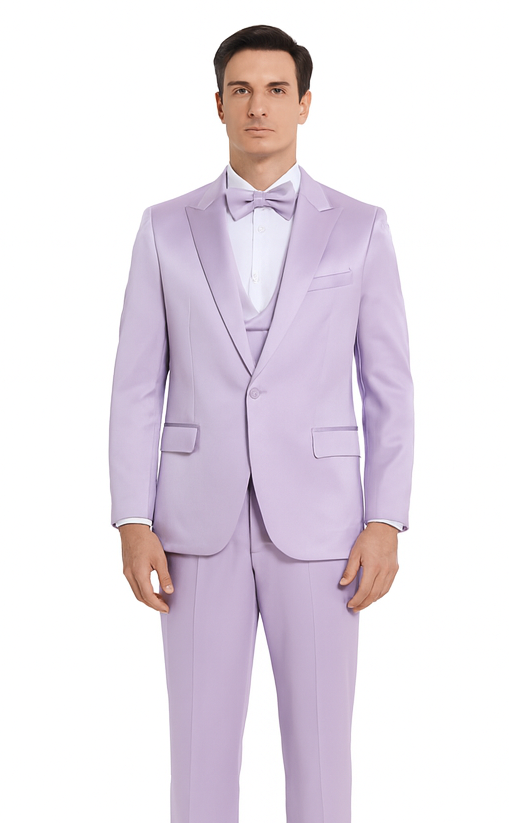 Tazzio Men's Lavender Satin 3 Piece Slim Fit Suit with Peak Lapel  Elegant Formalwear