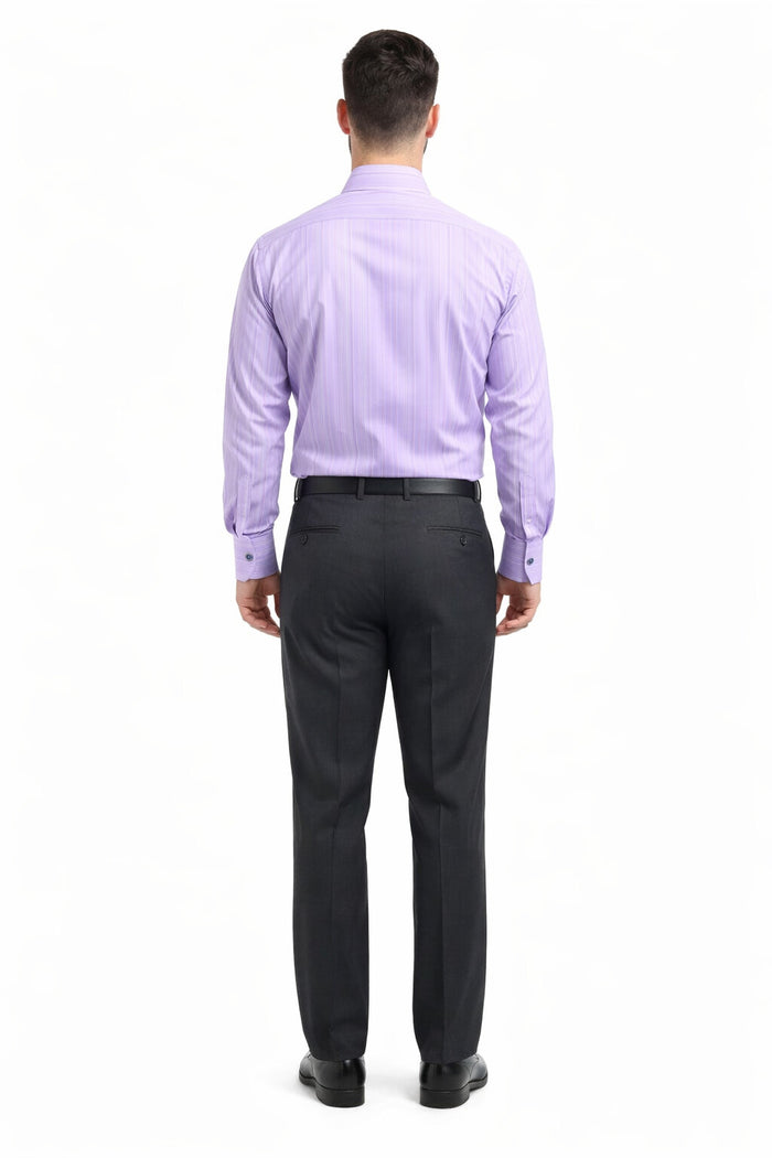 Men's Tonal Stripe French Cuff Dress Shirt, Tie & Hanky Set in Lavender