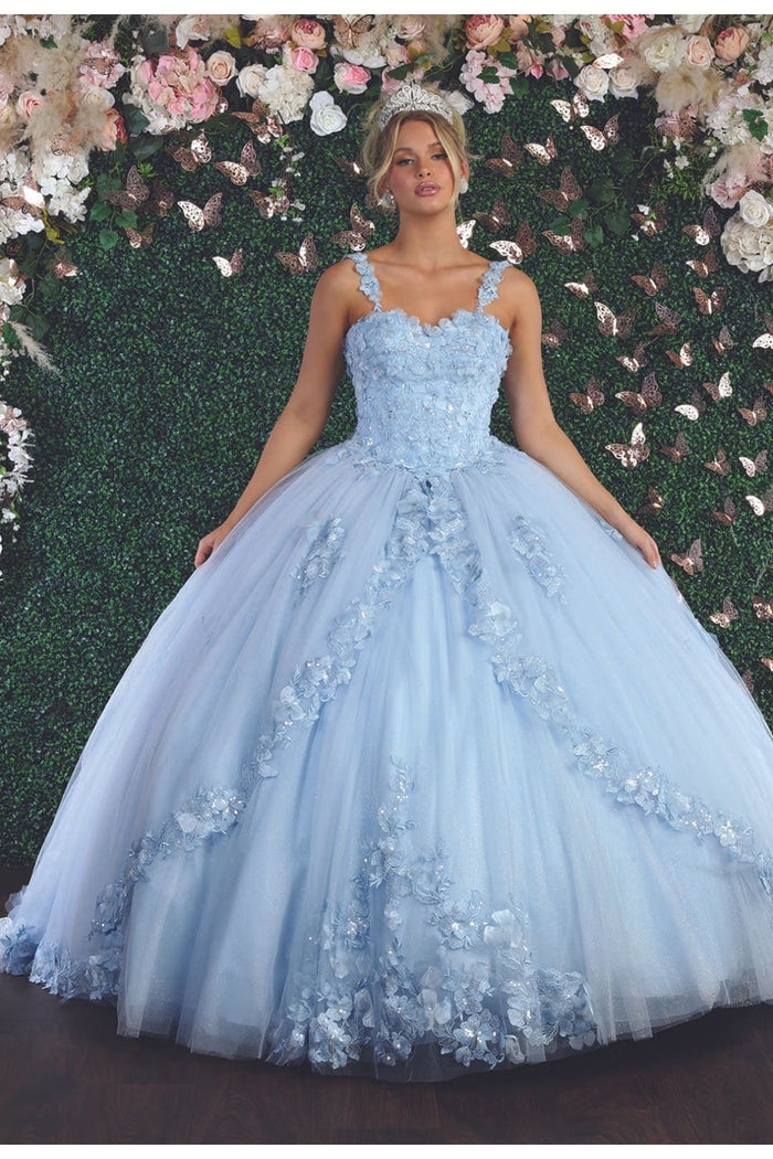 Sleeveless Glitter Floral Ball Quinceanera Gown