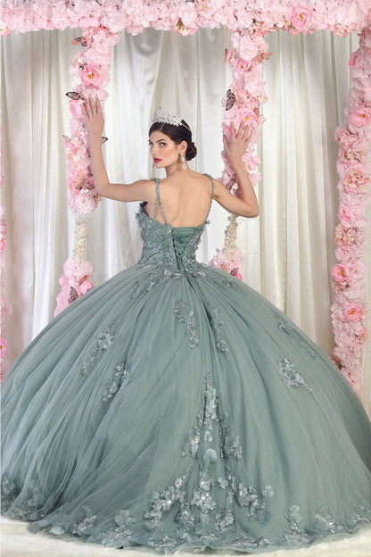 Sleeveless Glitter Floral Ball Quinceanera Gown