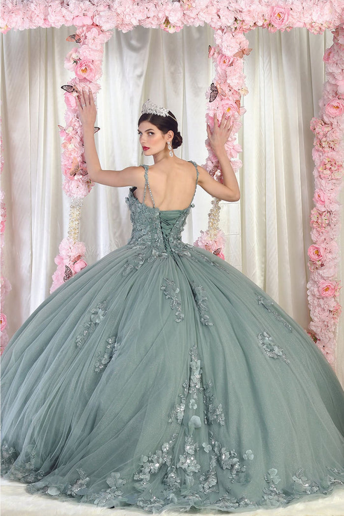 Sleeveless Glitter Floral Ball Quinceanera Gown